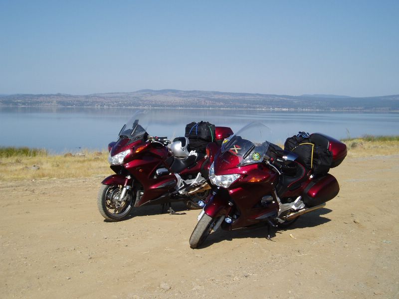 Our bikes while we take a break at Eagle Lake off 139